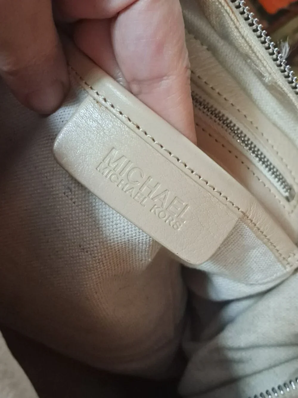 Michael Kors Western Boho Leather Satchel Shoulder Bag Cream Ivory Cargo Pockets